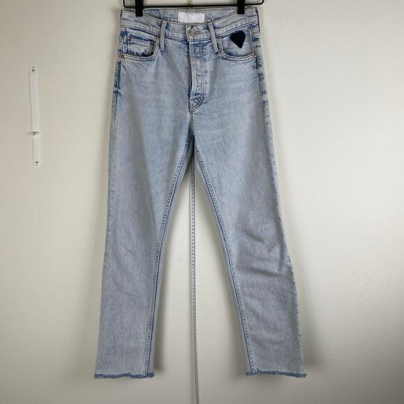 MOTHER The Tomcat Ankle Fray Size 26 Saved By The Bell Blue Straight Leg Heart - Picture 7 of 15
